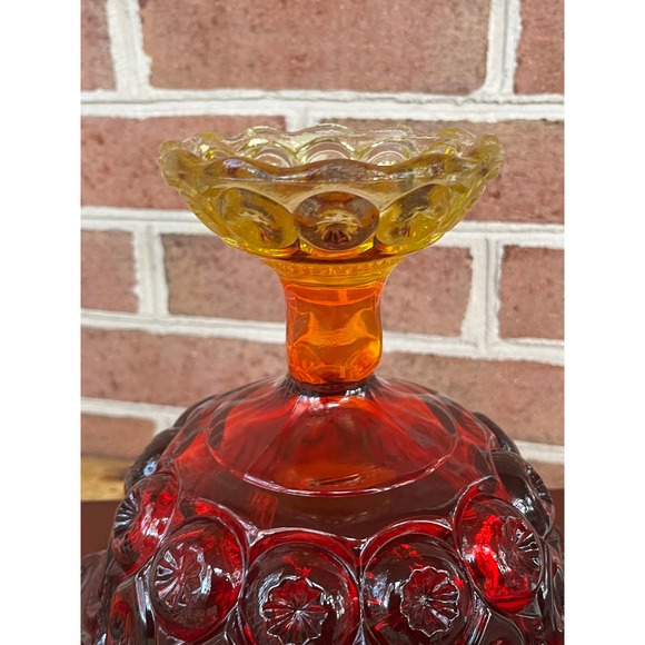Vintage L E Smith Moon & Star Amberina Open Glass Compote Candy Dish Flared - Picture 3 of 10